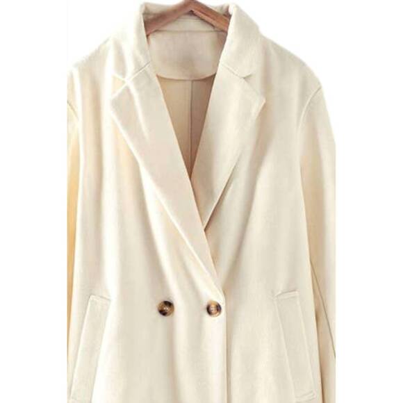 NEW URBAN DAIZY women's double breasted notched lapel overcoat in ivory - Picture 2 of 3